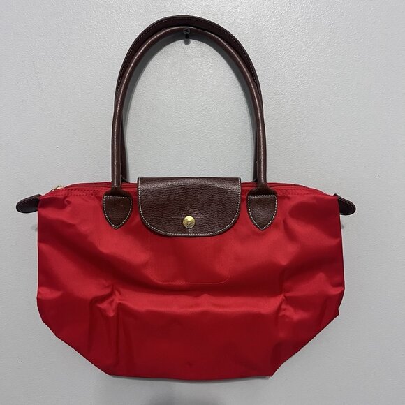 LONGCHAMP Le Pliage Medium Handbag Red Nylon Tote Foldable - Picture 2 of 13